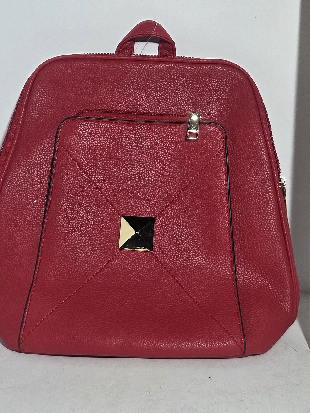 AR New York Red Pebbled Faux Leather Backpack Handbag Gold Hardware NWT